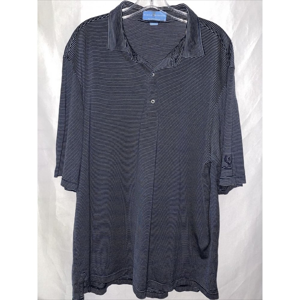 Fairway & Greene Pureformance  Polo XL Black White Striped Golf Shirt
